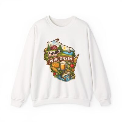 Wisconsin State Map Sweatshirt — Retro Cheese, Beer & Lake Scene Crewneck