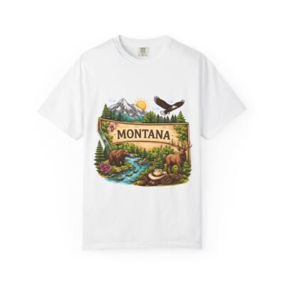 Montana Nature Badge T-Shirt — Scenic Mountains, Bears & Eagle Outdoor Tee