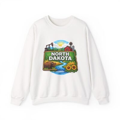 North Dakota Graphic Sweatshirt – State Pride Crewneck with Sunflowers & Bison