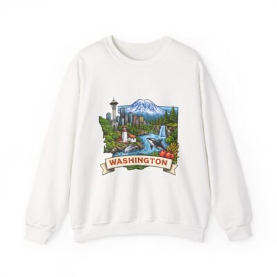 Washington State Crewneck Sweatshirt — Scenic Mount Rainier & Seattle Skyline Graphic