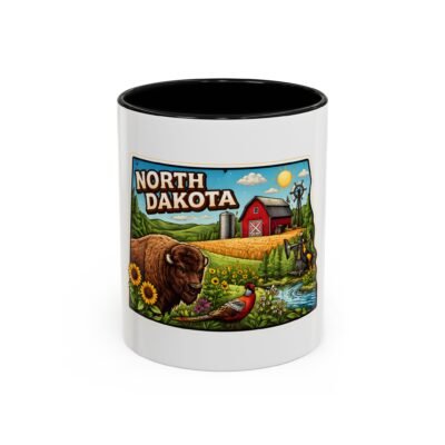 North Dakota Scenic Accent Coffee Mug — Rustic State Pride Design (11/15oz)
