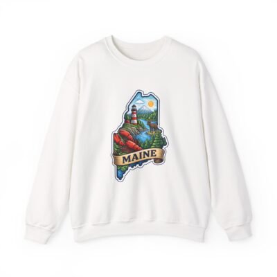 Maine State Scenic Crewneck Sweatshirt – Lighthouse, Lobster & Coastal Landscape
