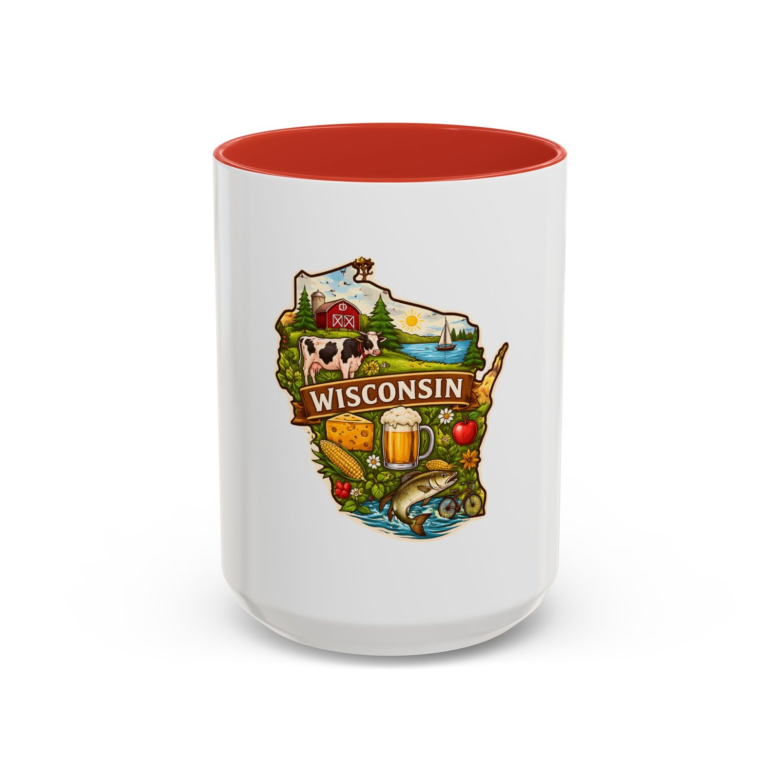 Wisconsin State Map Coffee Mug – Retro Cheese, Beer & Lake Icons Accent Mug - Image 29