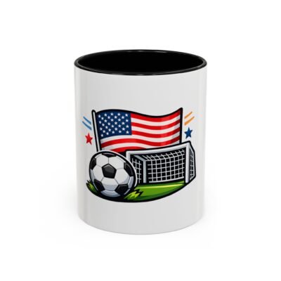 USA Soccer Coffee Mug – American Flag, Goal & Ball Accent Mug (11/15oz)