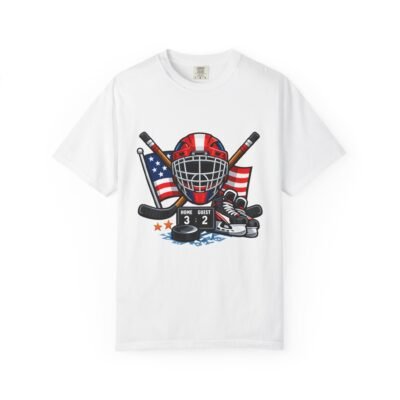 Hockey Gear Tee — USA Goalie Mask, Sticks & Skates Patriotic Hockey T-Shirt