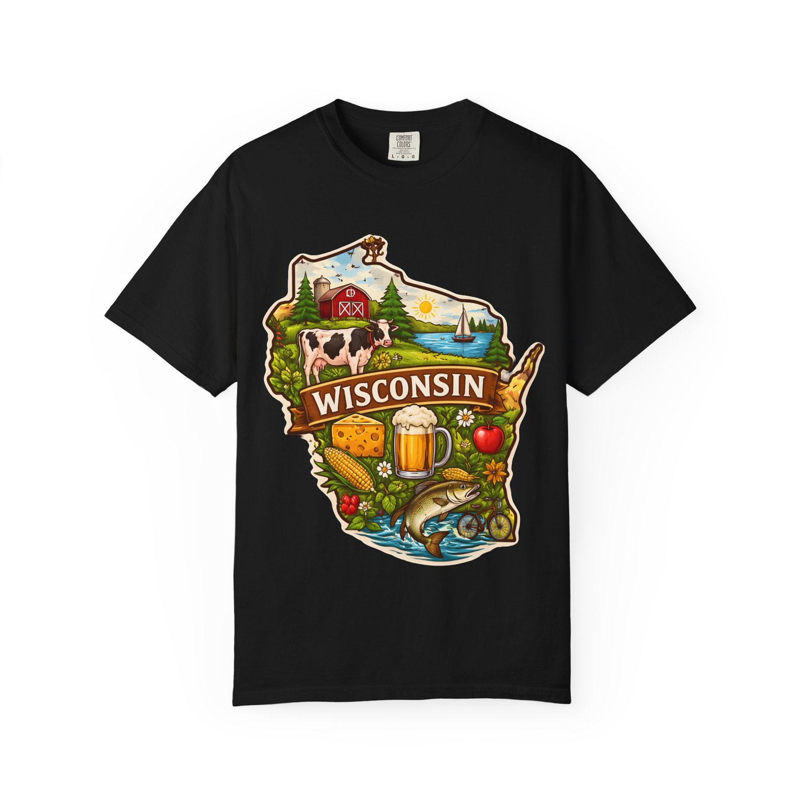Wisconsin State Map T-Shirt — Dairy, Beer & Lake Life Graphic Tee - Image 61