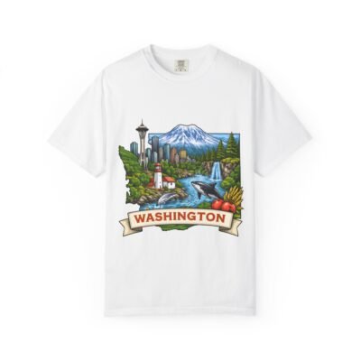 Washington Scenic T-Shirt — Mount Rainier Skyline & Lighthouse Souvenir