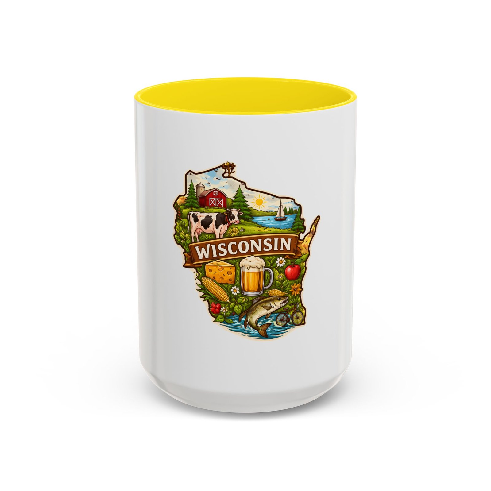 Wisconsin State Map Coffee Mug – Retro Cheese, Beer & Lake Icons Accent Mug - Image 53
