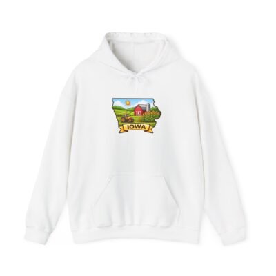 Iowa State Map Hoodie — Retro Farm Scene & Barn Sweatshirt
