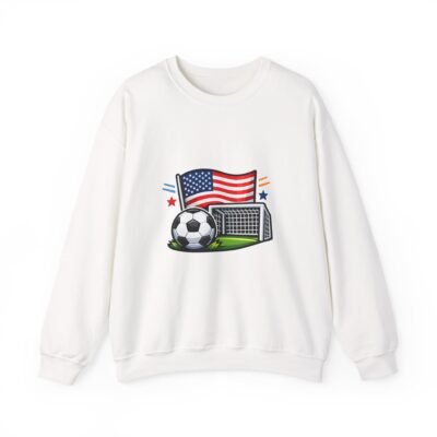 USA Soccer Crewneck Sweatshirt — American Flag, Goal & Ball Graphic