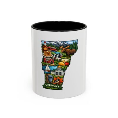 Vermont State Map Accent Coffee Mug — Illustrated Vermont Landmarks & Icons (11/15oz)
