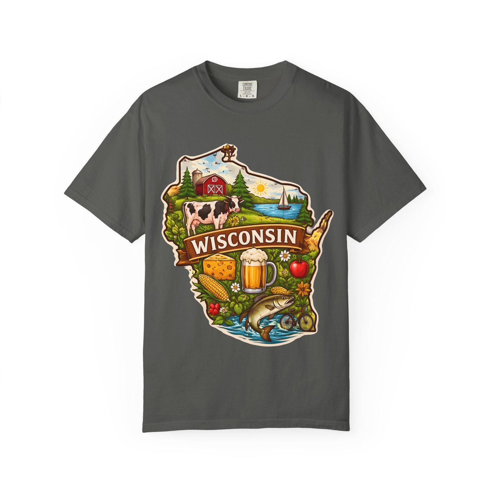 Wisconsin State Map T-Shirt — Dairy, Beer & Lake Life Graphic Tee - Image 36