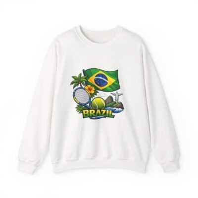 Brazil Tennis Crewneck Sweatshirt — Brazilian Flag & Rio Landmarks Graphic