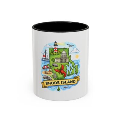 Rhode Island Souvenir Coffee Mug — State Landmark & Lobster Accent Mug (11/15 oz)