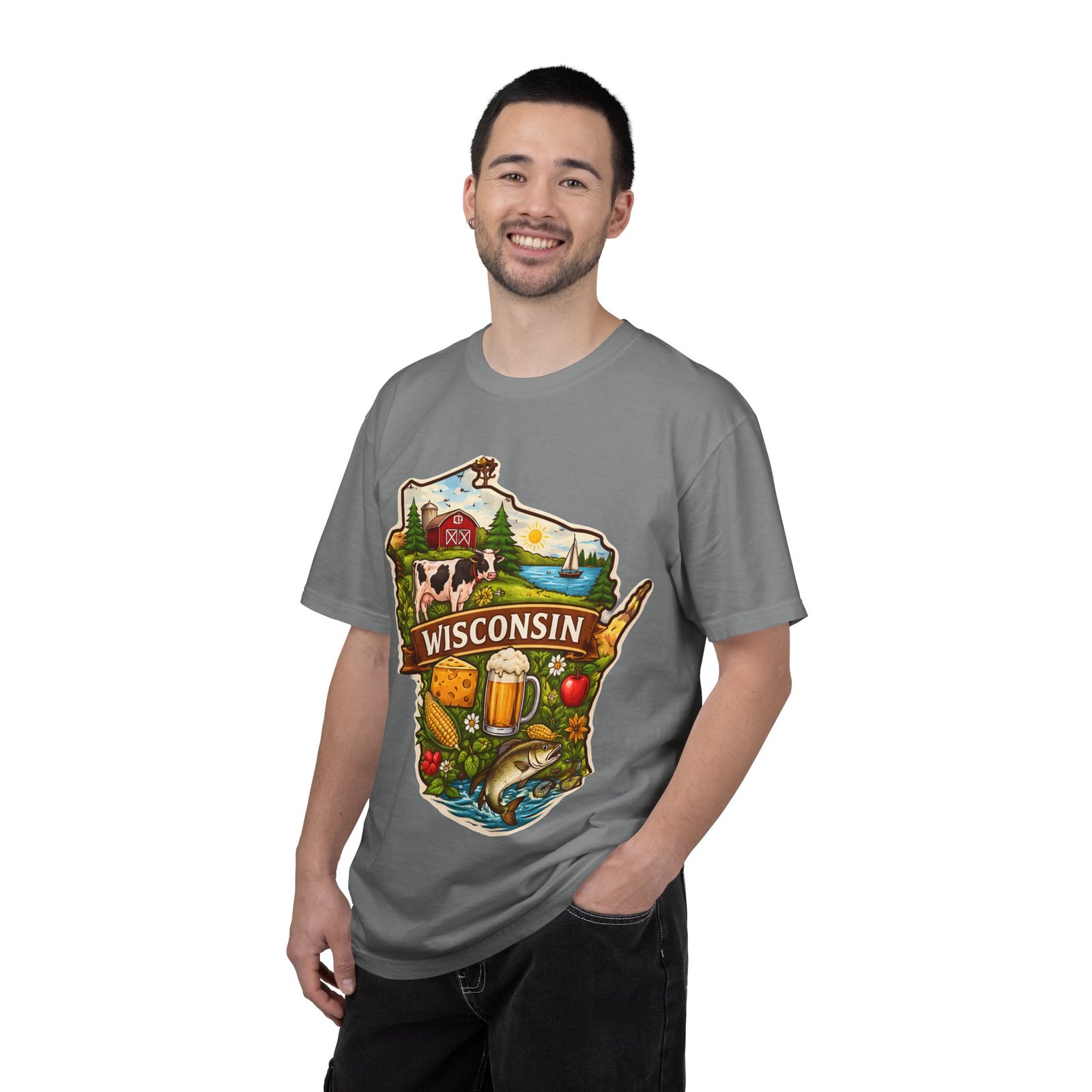 Wisconsin State Map T-Shirt — Dairy, Beer & Lake Life Graphic Tee - Image 44