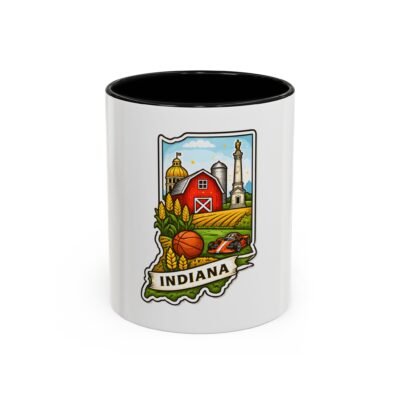 Indiana State Travel Coffee Mug — Farm, Basketball & Landmarks Accent Mug