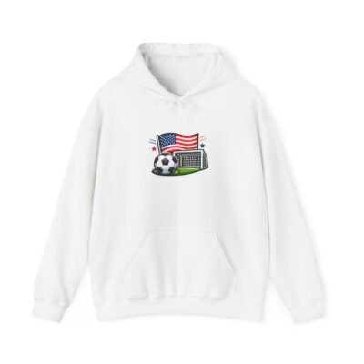 USA Soccer Hoodie — American Flag, Goal & Ball Graphic