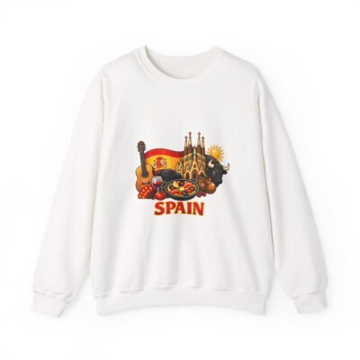 Spain Travel Sweatshirt — Spanish Icons Guitar, Paella & Sagrada Família Crewneck