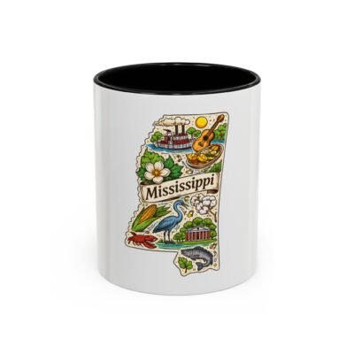 Mississippi State Map Accent Coffee Mug — Illustrated State Icons (11/15 oz)