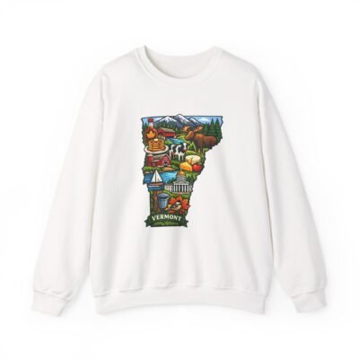 Vermont State Map Crewneck Sweatshirt – Colorful Vermont Landmarks Design