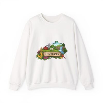 Kentucky State Map Crewneck Sweatshirt — Scenic Farm & Corn Design