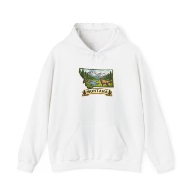 Montana Wilderness Hoodie – Scenic Mountain, Pine Forest & River Graphic