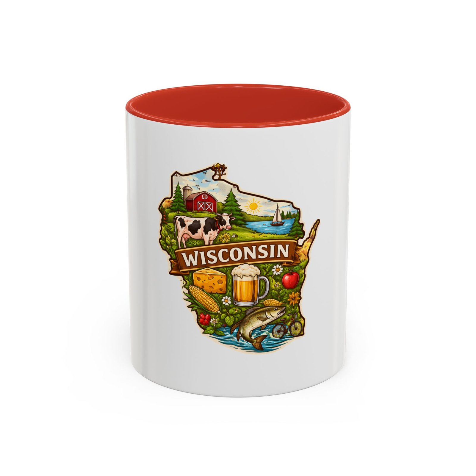 Wisconsin State Map Coffee Mug – Retro Cheese, Beer & Lake Icons Accent Mug - Image 13