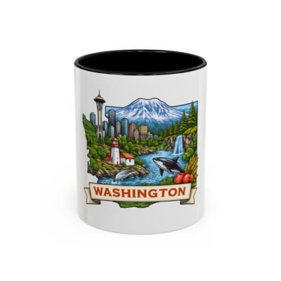 Washington State Coffee Mug — Scenic Mount Rainier, Orca & Seattle Skyline Accent Mug (11/15oz)