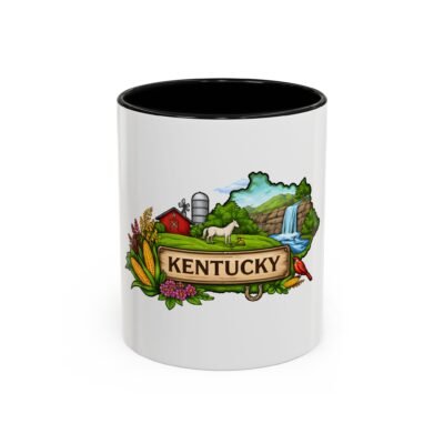 Kentucky Scene Accent Coffee Mug – State Map, Farm & Waterfall Design