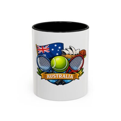 Australia Tennis Crest Accent Coffee Mug – Tennis Ball & Rackets Souvenir (11/15oz)