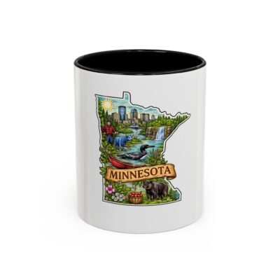 Minnesota State Map Coffee Mug — Scenic Outdoors & City Skyline Accent Mug