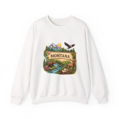 Montana Scenic Crewneck Sweatshirt — Mountain, Wildlife & River Graphic