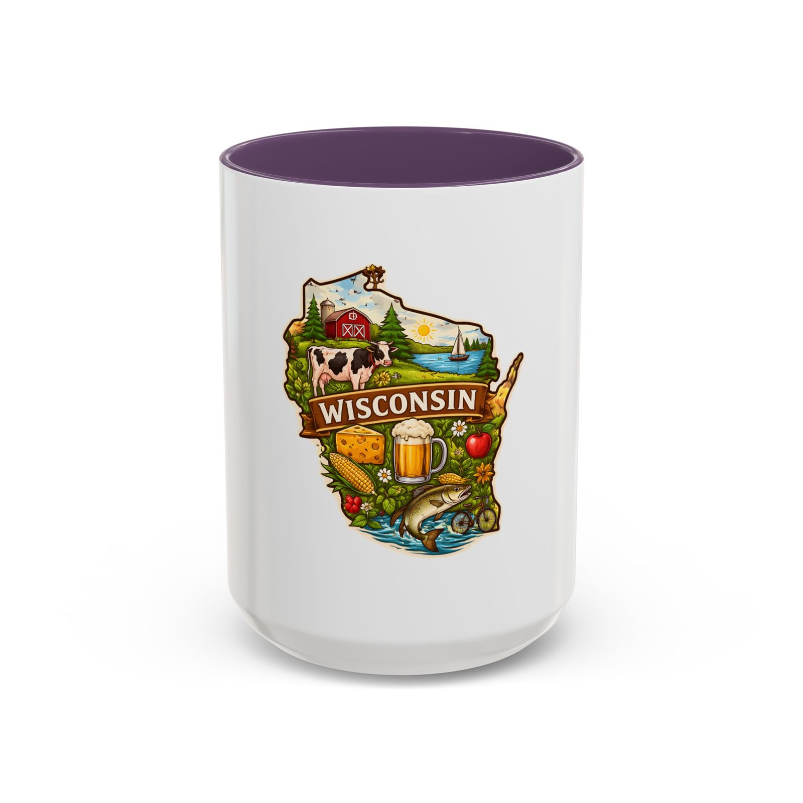 Wisconsin State Map Coffee Mug – Retro Cheese, Beer & Lake Icons Accent Mug - Image 65