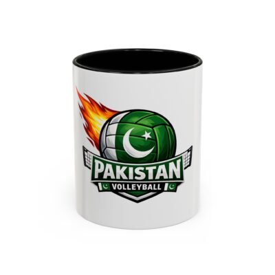 Pakistan Volleyball Mug — Flaming Volleyball Accent Coffee Cup (11/15oz)