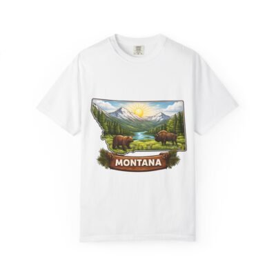 Montana Scenic T-Shirt — Rustic Mountain & Bison Graphic