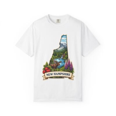New Hampshire State Scenic T-Shirt — Mountain, Moose & Wildflower Graphic