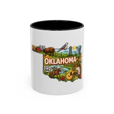 Oklahoma State Map Accent Coffee Mug — Scenic Landmarks, Route 66 & Local Icons (11/15oz)