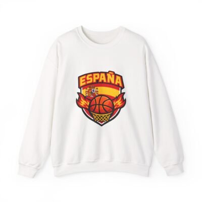 España Basketball Crewneck Sweatshirt – Spanish Flag Flaming Basketball Graphic