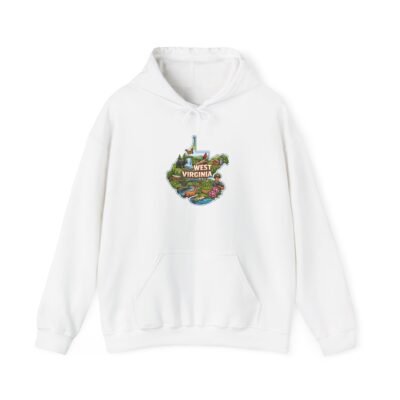 West Virginia Map Hoodie – Scenic State Icons & Landmarks Design