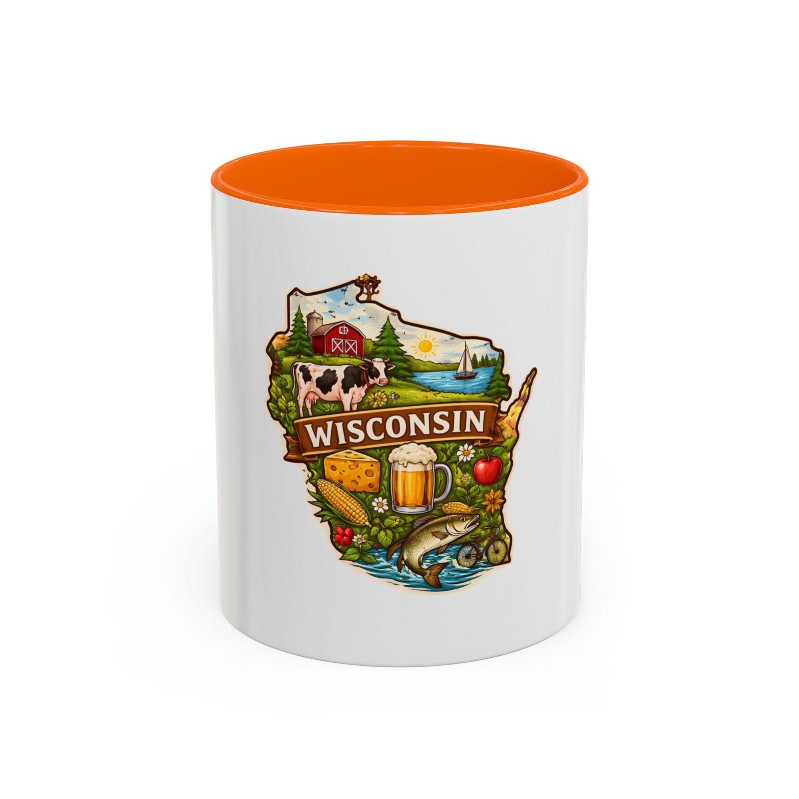 Wisconsin State Map Coffee Mug – Retro Cheese, Beer & Lake Icons Accent Mug - Image 41