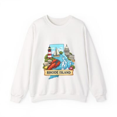 Rhode Island Scenic Crewneck Sweatshirt - Coastal Lighthouse, Sailboat & Capitol Design