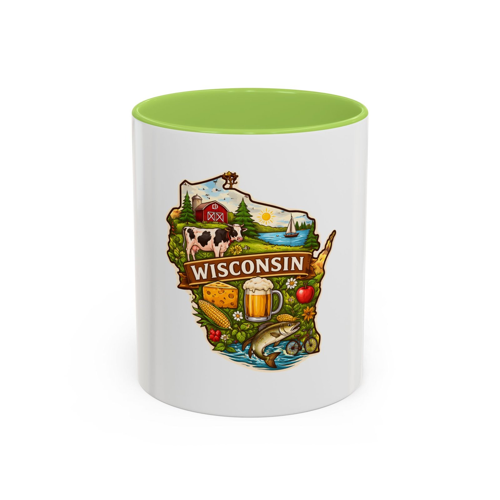 Wisconsin State Map Coffee Mug – Retro Cheese, Beer & Lake Icons Accent Mug - Image 57