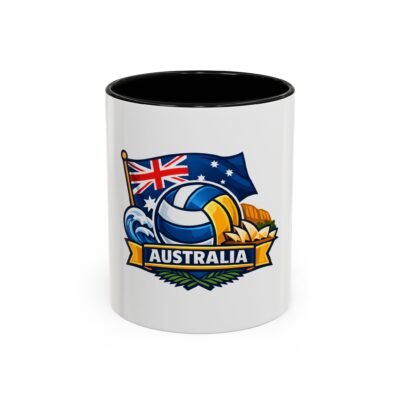 Australia Volleyball Accent Coffee Mug — Aussie Flag & Waves Design (11/15oz)
