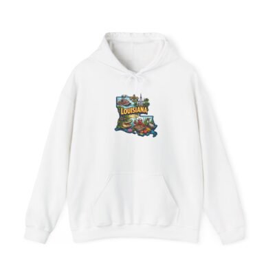 Louisiana Pride Hoodie — Vintage State Map, Cajun Food & Bayou Icons
