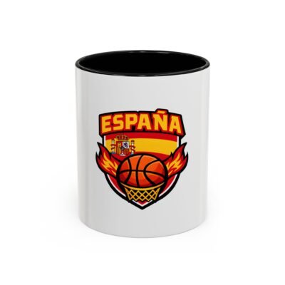 España Basketball Mug — Spanish Flag & Flaming Basketball Accent Coffee Cup