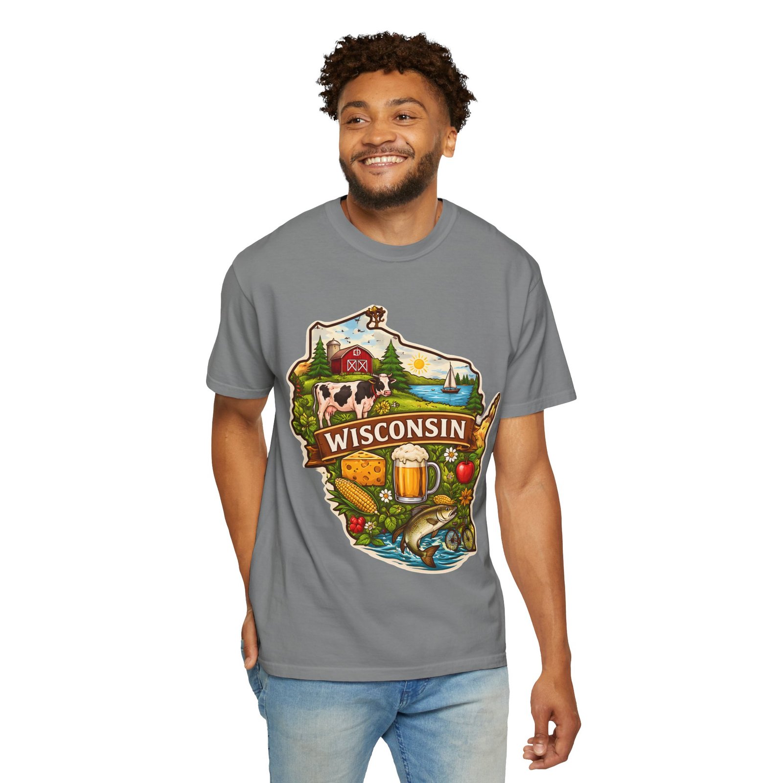 Wisconsin State Map T-Shirt — Dairy, Beer & Lake Life Graphic Tee - Image 45