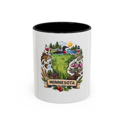 Minnesota State Crest Accent Coffee Mug – Scenic Lakes, Pines & Wildlife (11/15oz)