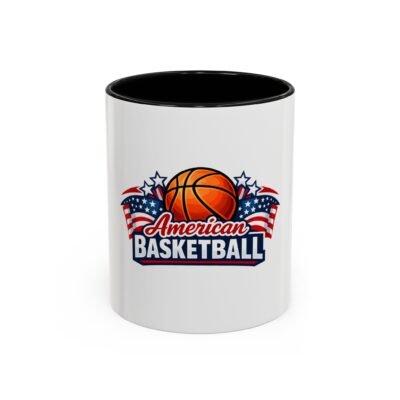American Basketball Accent Mug — Patriotic Basketball Coffee Cup (11/15oz)