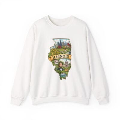 Illinois State Map Crewneck Sweatshirt — Route 66 & Chicago Landmark Pullover