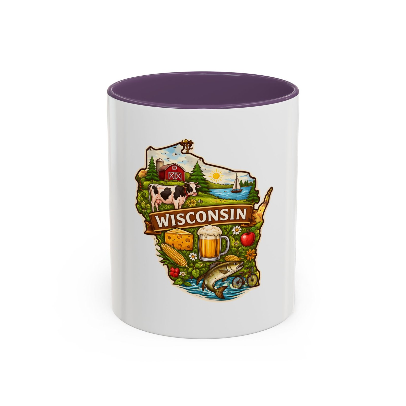 Wisconsin State Map Coffee Mug – Retro Cheese, Beer & Lake Icons Accent Mug - Image 61